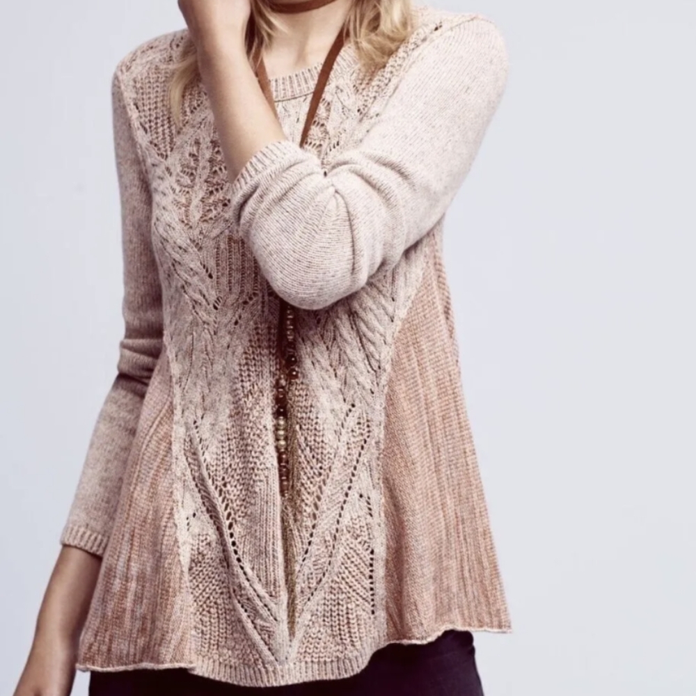 Anthropologie Moth rose tan cable Knit Back Zip Swing Pullover Sweater XS